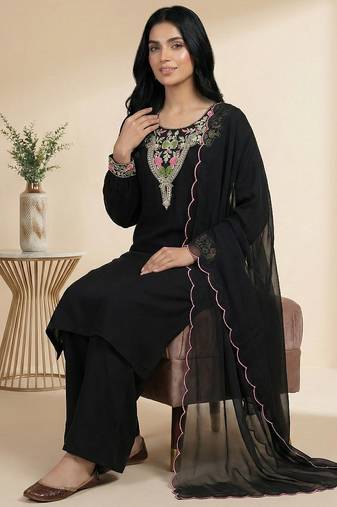 Black sequins faux georgette salwar suit
