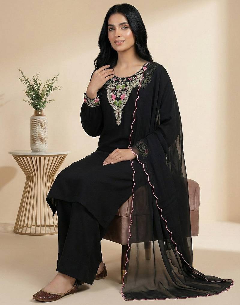 Black sequins faux georgette salwar suit