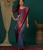 Sky purple soft silk blend banarasi jacuard work designer party wear saree with unstitched blouse piece