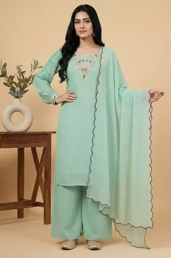 Sky-blue sequins faux georgette salwar suit