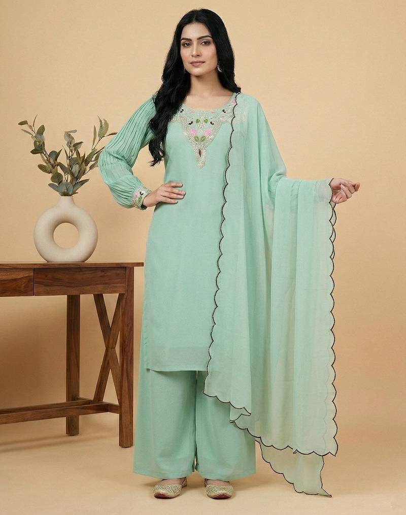 Sky-blue sequins faux georgette salwar suit