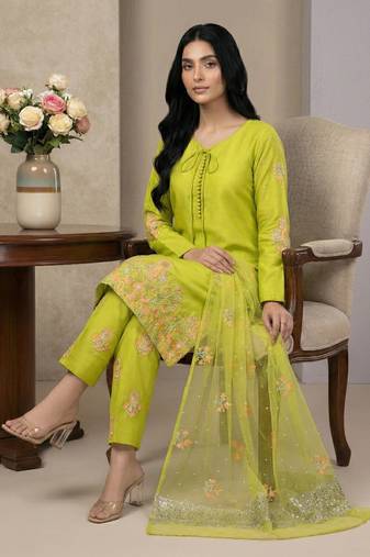 Yellow sequins pure crepe salwar suit