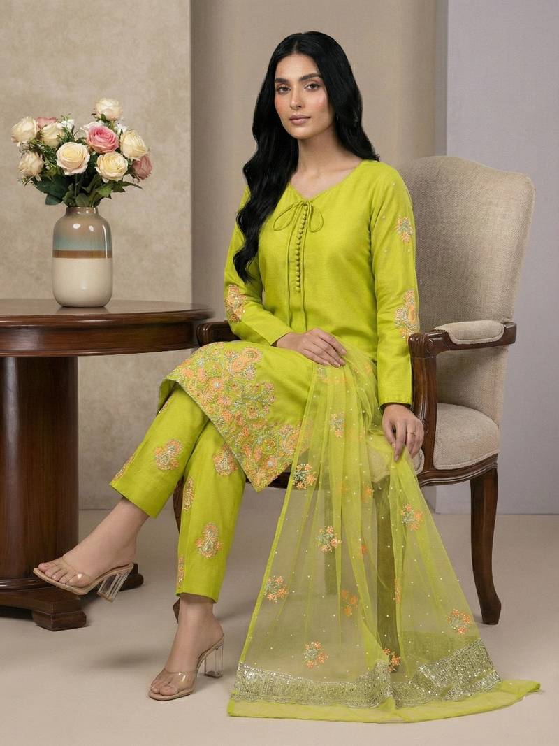 Yellow sequins pure crepe salwar suit