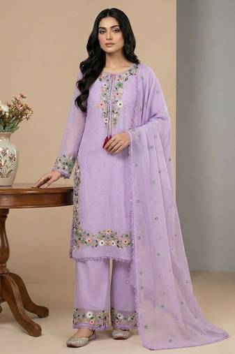 Lavender sequins faux georgette salwar suit