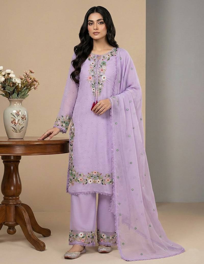 Lavender sequins faux georgette salwar suit