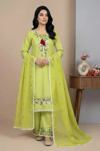 Light-yellow sequins faux georgette salwar suit