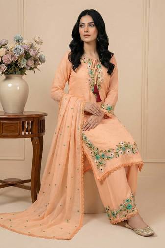 Peach sequins faux georgette salwar suit