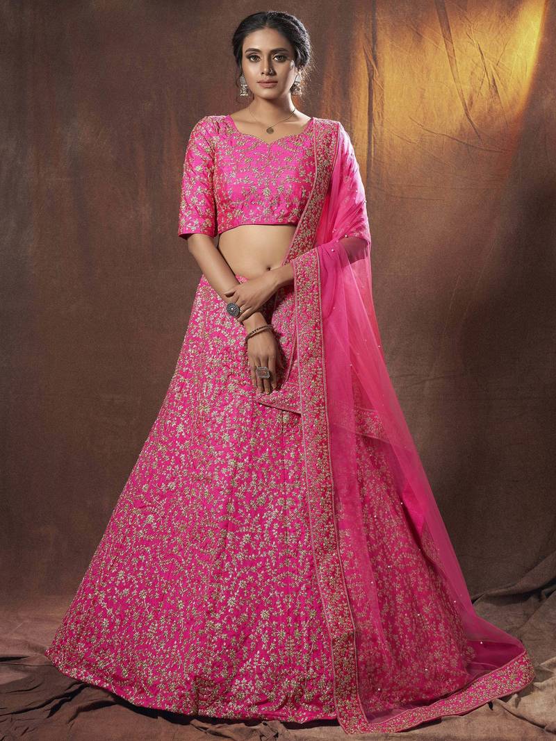 Gorgeous Pink Dori Embroidered Silk Wedding Lehenga Choli With Dupatta