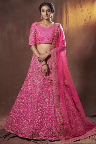 Gorgeous Pink Dori Embroidered Silk Wedding Lehenga Choli With Dupatta