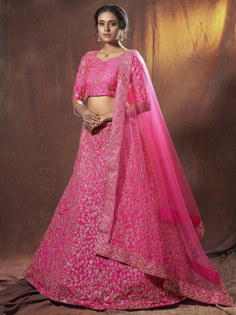 Gorgeous Pink Dori Embroidered Silk Wedding Lehenga Choli With Dupatta