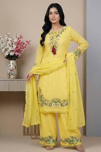 Yellow sequins faux georgette salwar suit