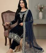 Navy-blue moti pure viscose salwar suit