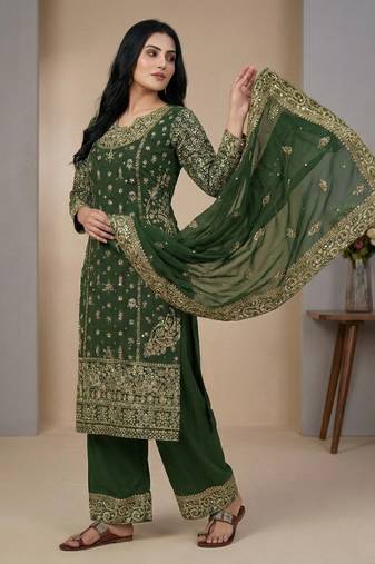 Green sequins faux georgette salwar suit