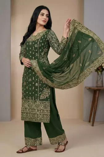 Green sequins faux georgette salwar suit