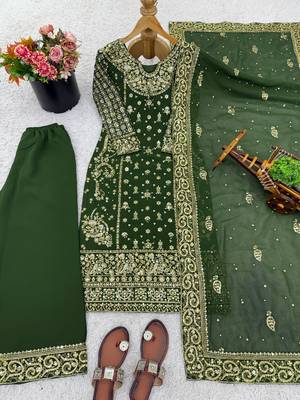 Green sequins faux georgette salwar suit 2