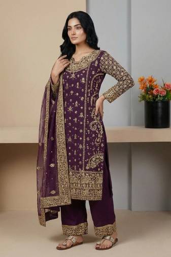 Purple sequins faux georgette salwar suit