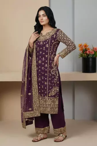 Purple sequins faux georgette salwar suit