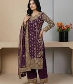 Purple sequins faux georgette salwar suit