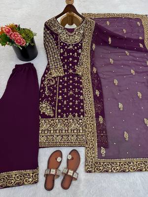 Purple sequins faux georgette salwar suit 2
