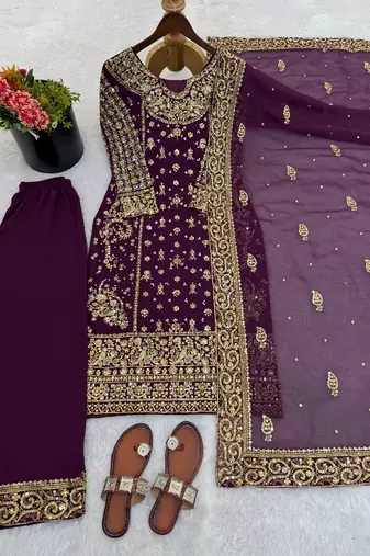 Purple sequins faux georgette salwar suit