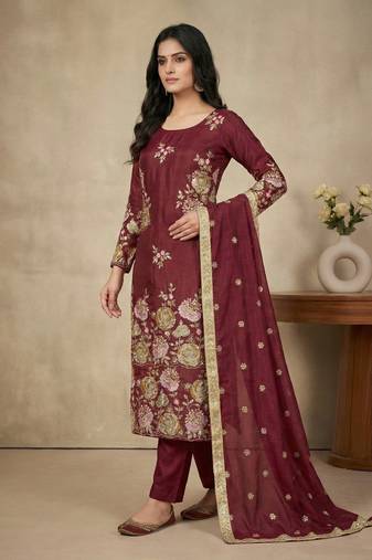 Maroon sequins organza salwar suit