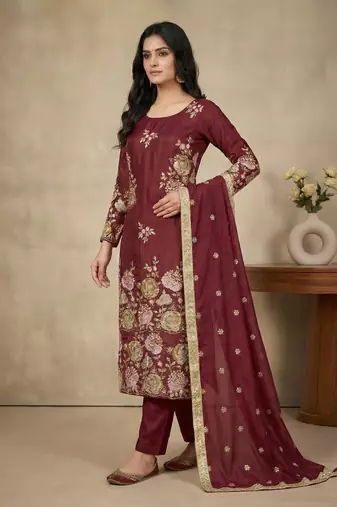 Maroon sequins organza salwar suit