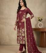Maroon sequins organza salwar suit