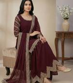 Maroon embroidered faux georgette salwar suit