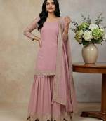 Pink embroidered faux georgette salwar suit