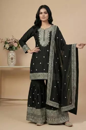 Black sequins pure silk salwar suit