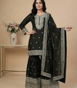 Black sequins pure silk salwar suit
