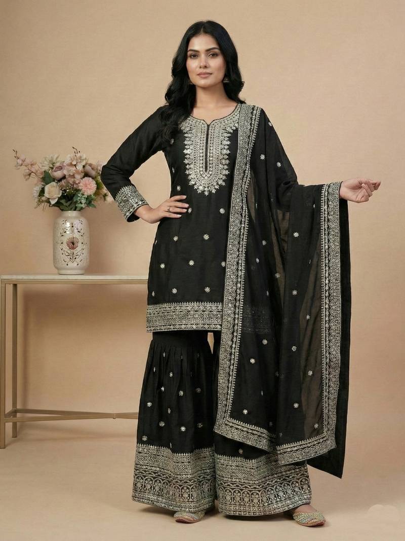 Black sequins pure silk salwar suit