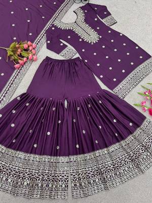 Wine sequins pure silk salwar suit 2