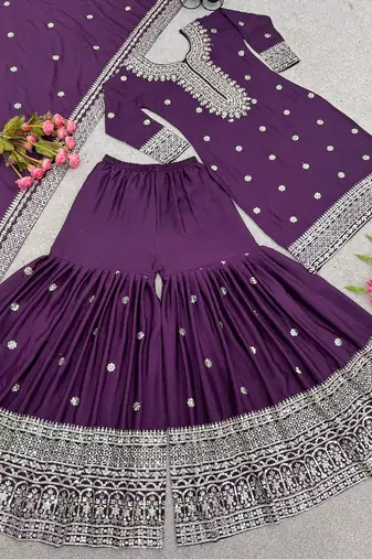 Wine sequins pure silk salwar suit