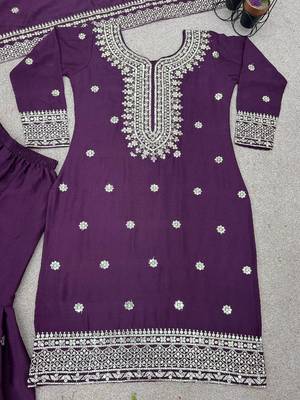 Wine sequins pure silk salwar suit 3