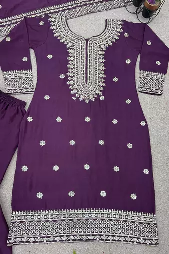 Wine sequins pure silk salwar suit