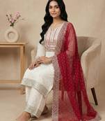 White sequins pure silk salwar suit