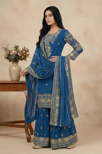 Blue sequins faux georgette salwar suit