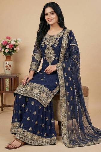 Navy-blue sequins faux georgette salwar suit