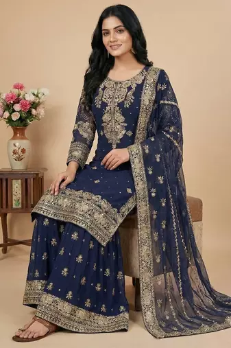 Navy-blue sequins faux georgette salwar suit