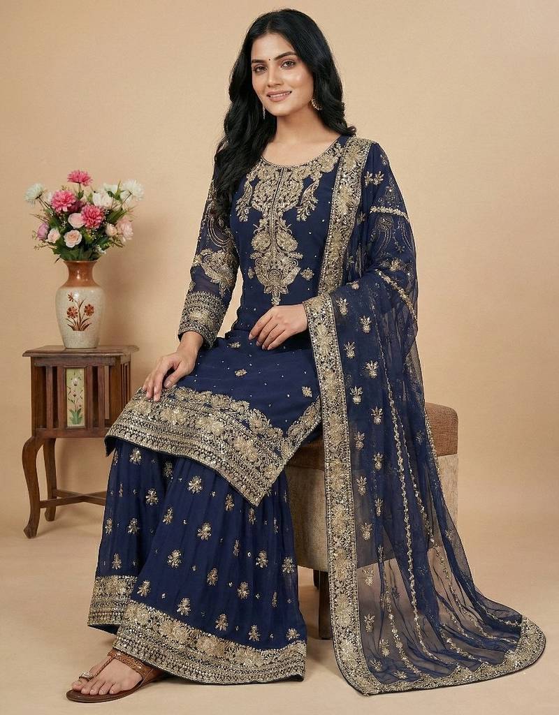Navy-blue sequins faux georgette salwar suit