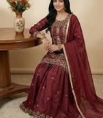 Maroon sequins pure silk salwar suit