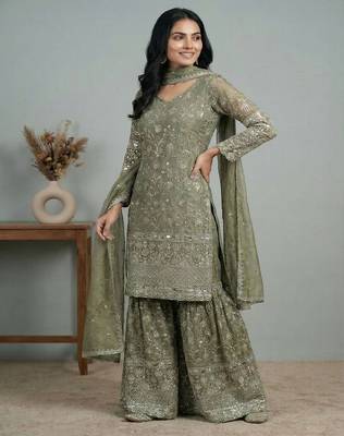 Light-green sequins pure silk salwar suit 1