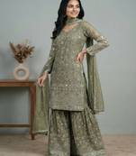 Light-green sequins pure silk salwar suit