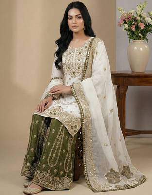 White sequins pure silk salwar suit 1