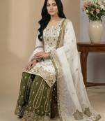 White sequins pure silk salwar suit