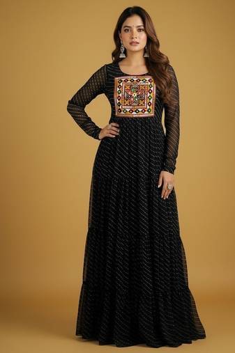 Black thread embroidery pure georgette salwar suit