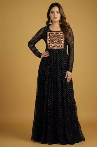 Black thread embroidery pure georgette salwar suit