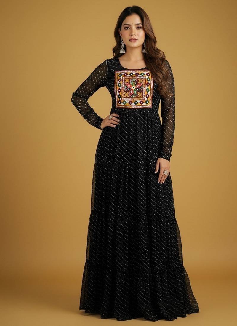 Black thread embroidery pure georgette salwar suit