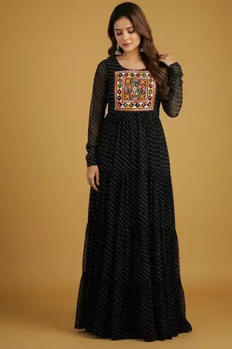 Black thread embroidery pure georgette salwar suit